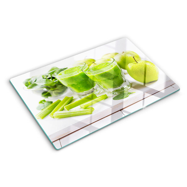 Planche à découper en verre Smoothie vert aux ingrédients frais