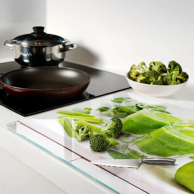 Planche à découper en verre Smoothie vert aux ingrédients frais