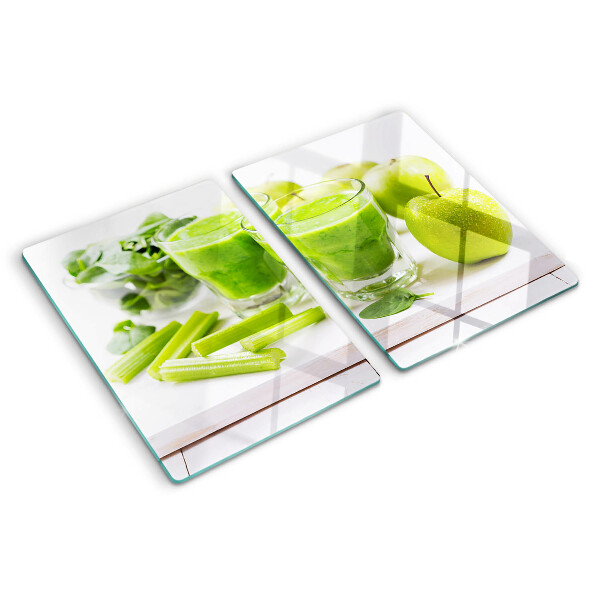 Planche à découper en verre Smoothie vert aux ingrédients frais