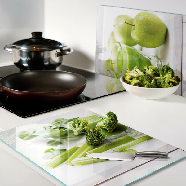 Planche à découper en verre Smoothie vert aux ingrédients frais