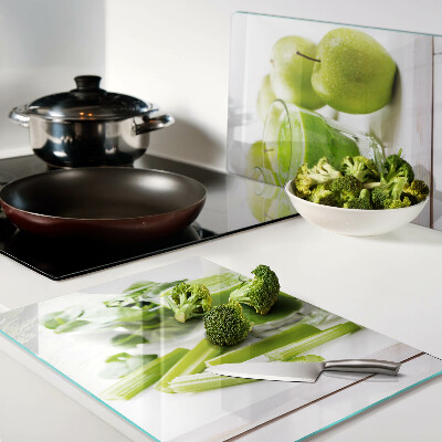 Planche à découper en verre Smoothie vert aux ingrédients frais
