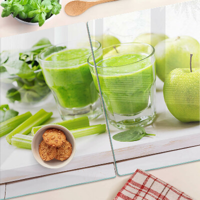 Planche à découper en verre Smoothie vert aux ingrédients frais