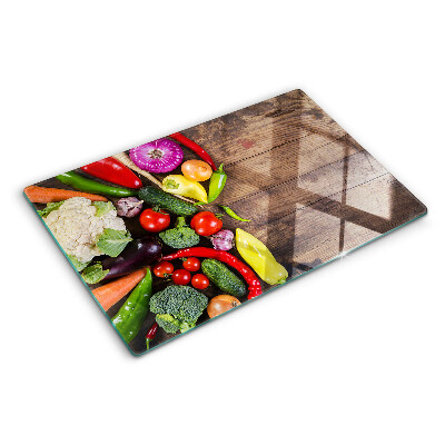 Planche à découper verre Légumes sur fond de bois