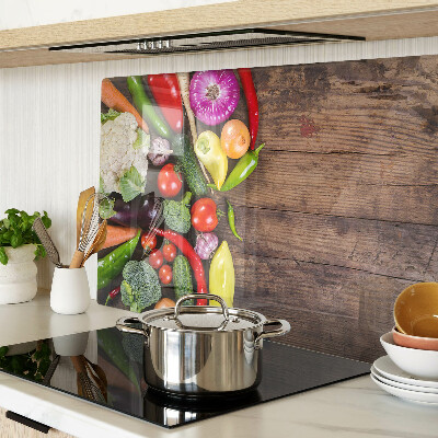 Planche à découper verre Légumes sur fond de bois