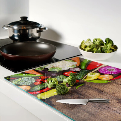 Planche à découper verre Légumes sur fond de bois