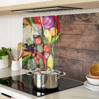 Planche à découper verre Légumes sur fond de bois