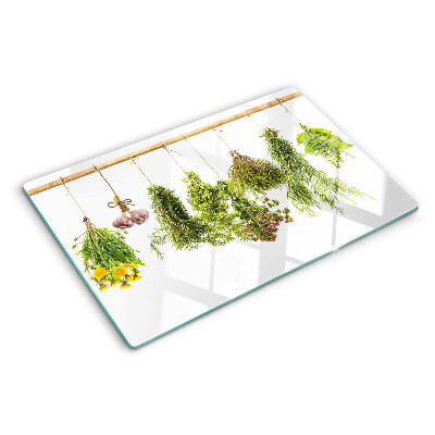 Planche à découper en verre Herbes en bouquets suspendus