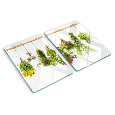 Planche à découper en verre Herbes en bouquets suspendus