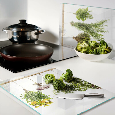 Planche à découper en verre Herbes en bouquets suspendus