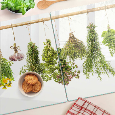 Planche à découper en verre Herbes en bouquets suspendus