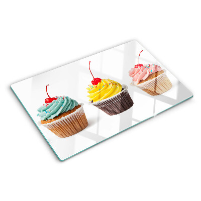 Planche à découper en verre Cupcake à la crème fouettée et à la cerise