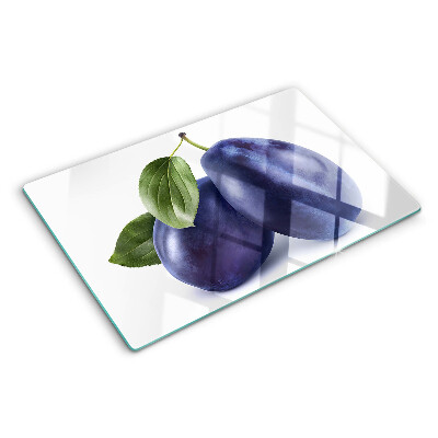 Planche à découper verre Prunes avec feuilles