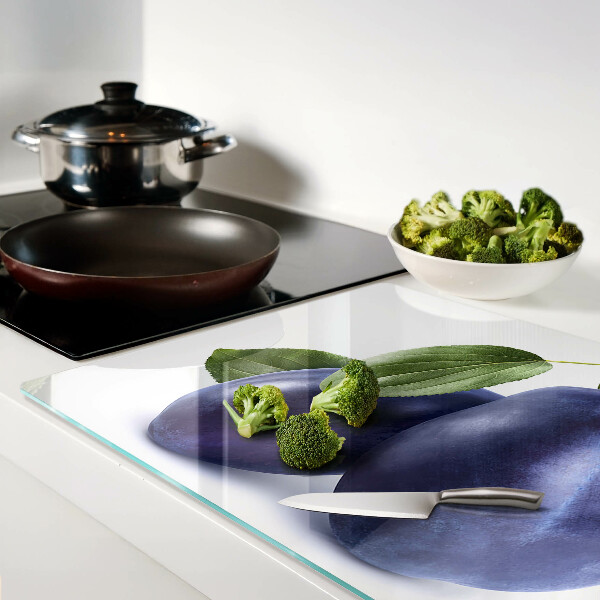 Planche à découper verre Prunes avec feuilles