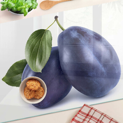 Planche à découper verre Prunes avec feuilles