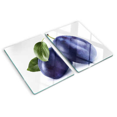 Planche à découper verre Prunes avec feuilles