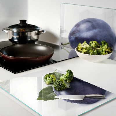 Planche à découper verre Prunes avec feuilles