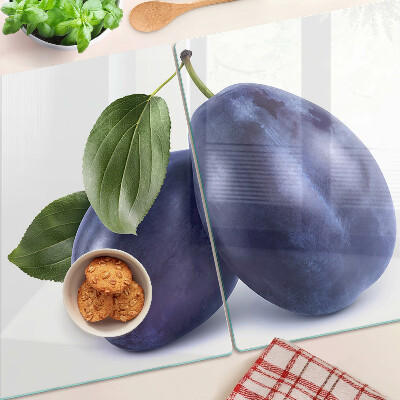 Planche à découper verre Prunes avec feuilles