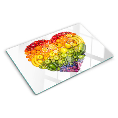 Planche à découper en verre Cœur de fruits arc-en-ciel