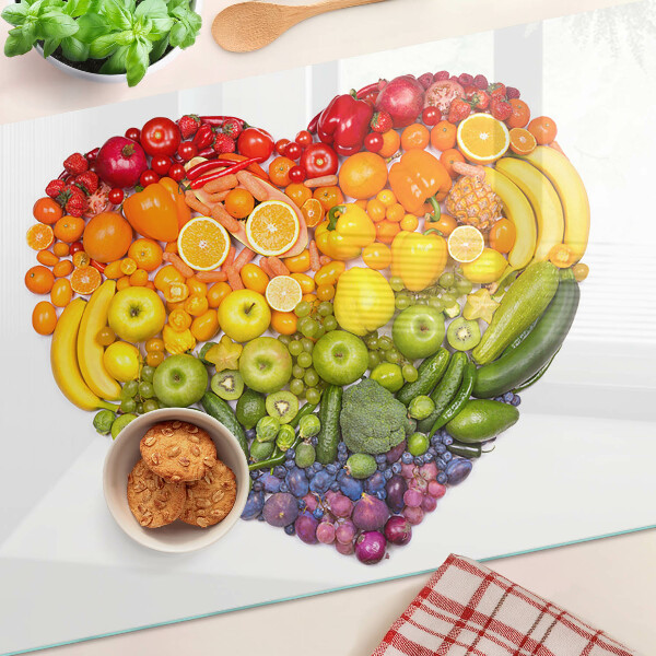 Planche à découper en verre Cœur de fruits arc-en-ciel