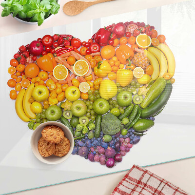 Planche à découper en verre Cœur de fruits arc-en-ciel