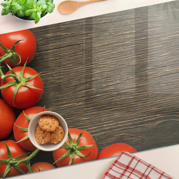 Planche à découper verre Tomates sur fond de bois