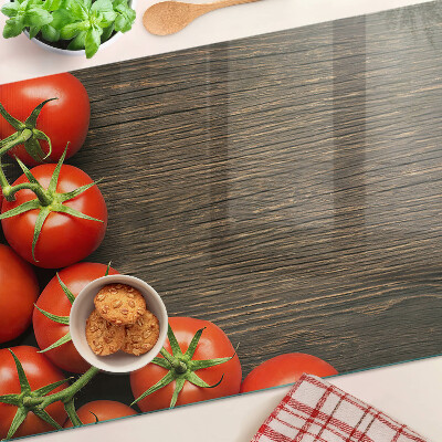 Planche à découper verre Tomates sur fond de bois