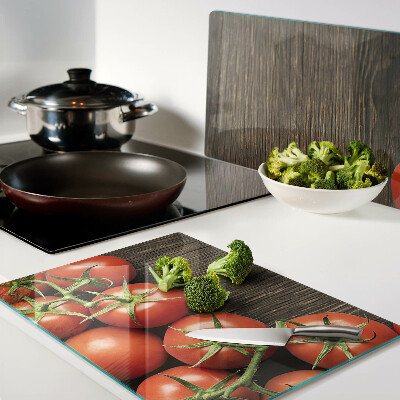 Planche à découper verre Tomates sur fond de bois