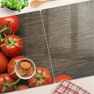 Planche à découper verre Tomates sur fond de bois