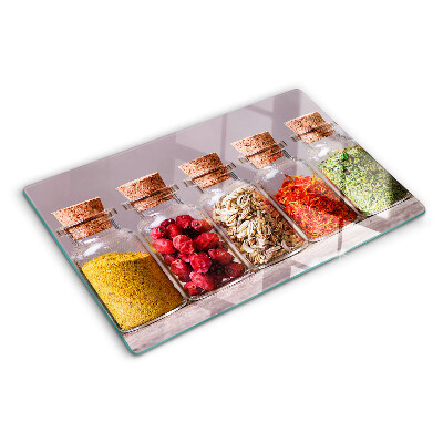 Planche à découper en verre Épices dans des bocaux en verre