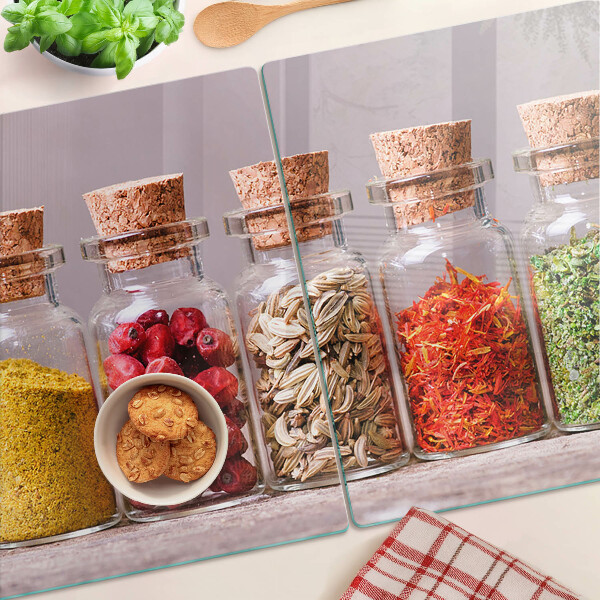Planche à découper en verre Épices dans des bocaux en verre