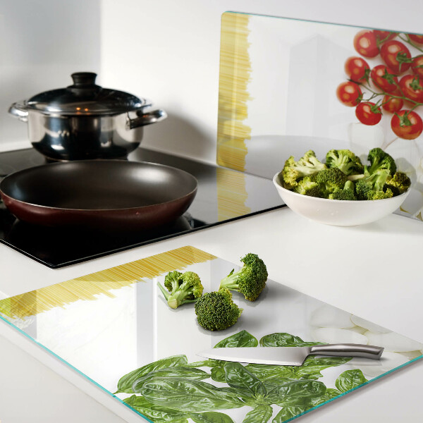 Planche à découper en verre Pâtes aux herbes et aux tomates