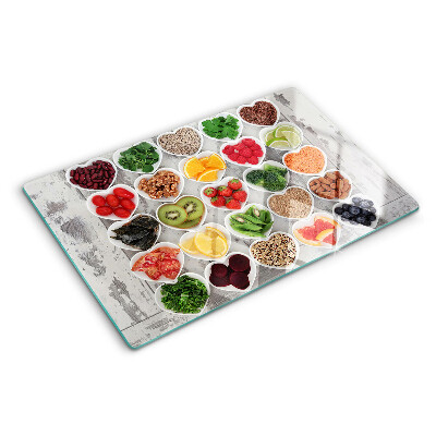 Planche à découper en verre Fruits et légumes en cœur