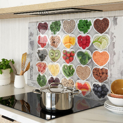 Planche à découper en verre Fruits et légumes en cœur