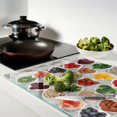 Planche à découper en verre Fruits et légumes en cœur