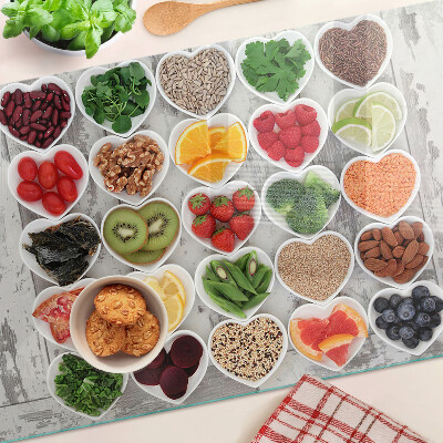Planche à découper en verre Fruits et légumes en cœur