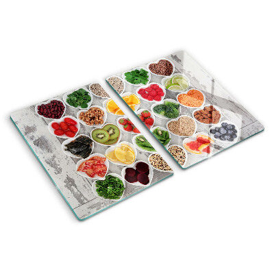 Planche à découper en verre Fruits et légumes en cœur
