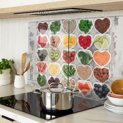 Planche à découper en verre Fruits et légumes en cœur