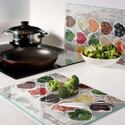 Planche à découper en verre Fruits et légumes en cœur