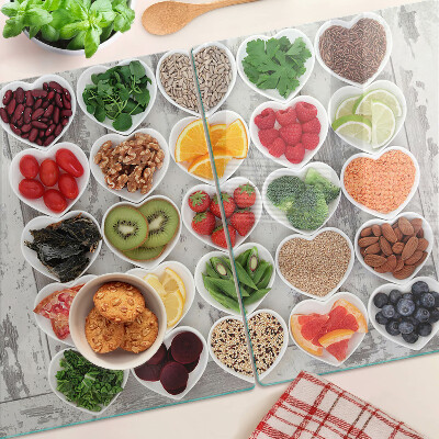 Planche à découper en verre Fruits et légumes en cœur