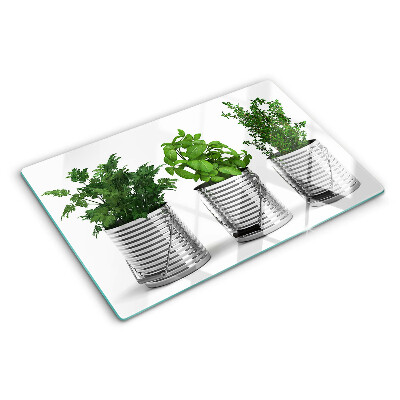Planche à découper en verre Plantes dans des pots en métal