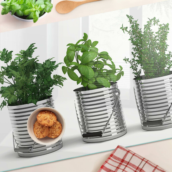 Planche à découper en verre Plantes dans des pots en métal