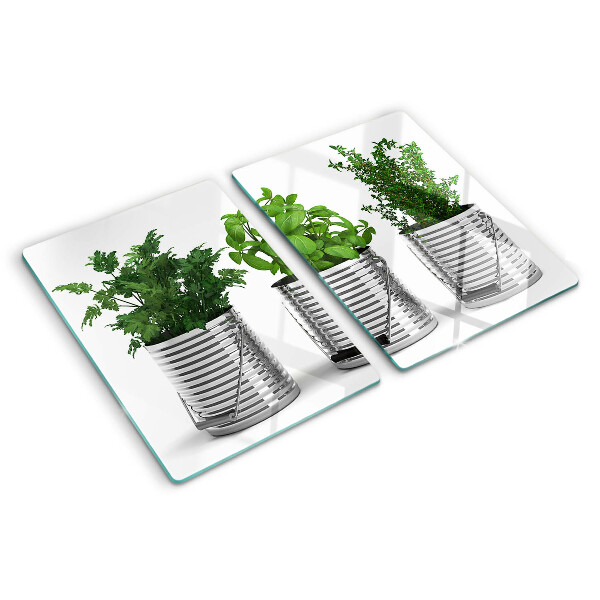Planche à découper en verre Plantes dans des pots en métal