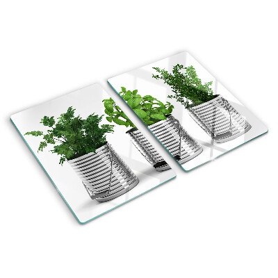 Planche à découper en verre Plantes dans des pots en métal