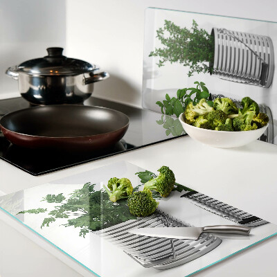 Planche à découper en verre Plantes dans des pots en métal
