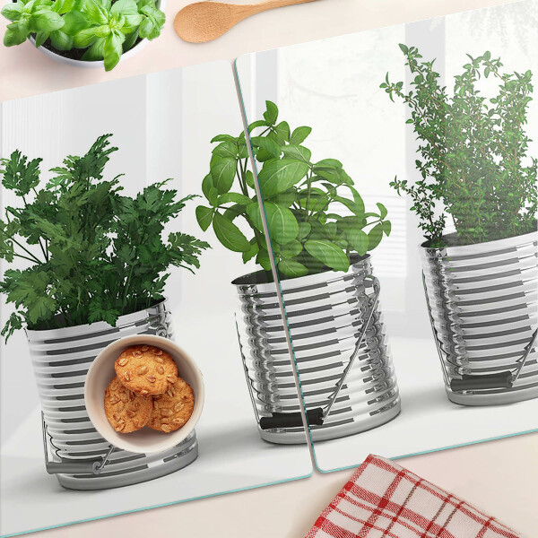 Planche à découper en verre Plantes dans des pots en métal