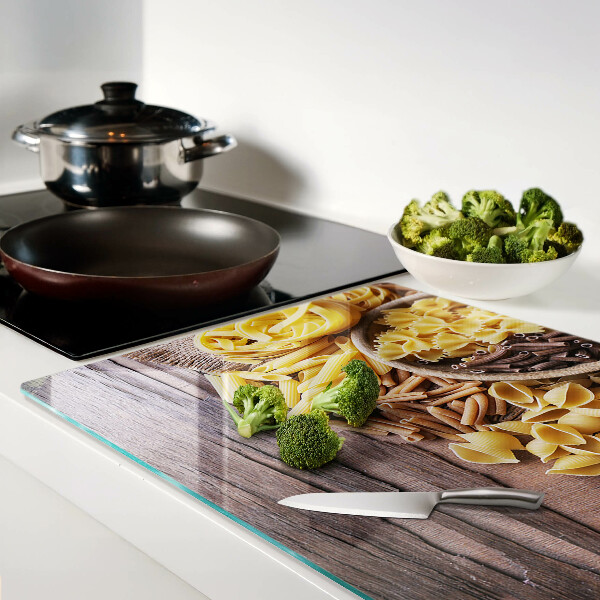 Planche à découper verre Pâtes et accents en bois
