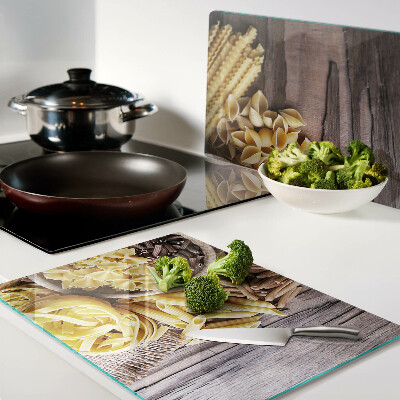 Planche à découper verre Pâtes et accents en bois