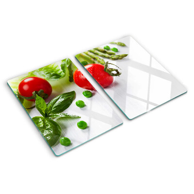 Planche à découper verre Légumes sur un comptoir blanc