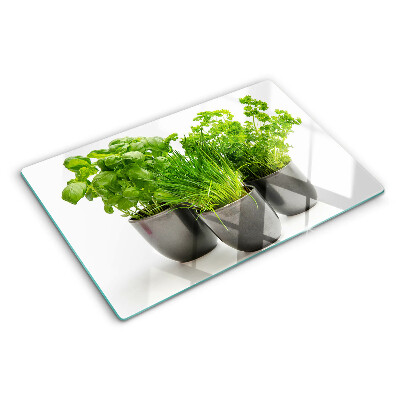 Planche à découper verre Herbes en pots