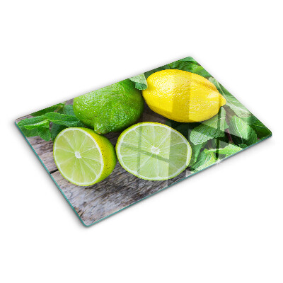 Planche à découper verre Citrons et citrons verts à la menthe